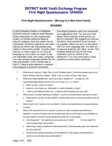 First Night Questionnaire – Moving to a New Host Family