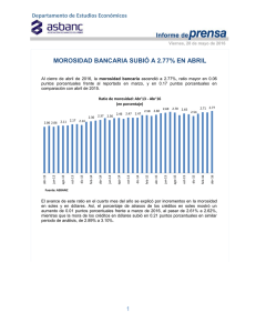 MOROSIDAD BANCARIA SUBIÓ A 2.77% EN ABRIL