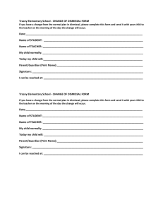 Tracey Elementary School - CHANGE OF DISMISSAL FORM Date: