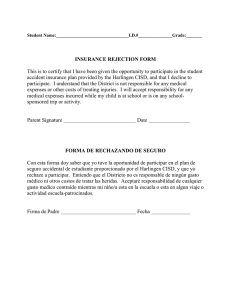 INSURANCE REJECTION FORM This is to certify that I have been