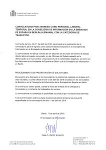 Convocatoria para ingreso como personal laboral temporal en la