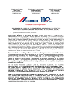 subsidiaria de cemex en filipinas recibe aprobación pre