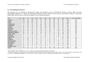 Use of morphological categories This frequency list was obtained by