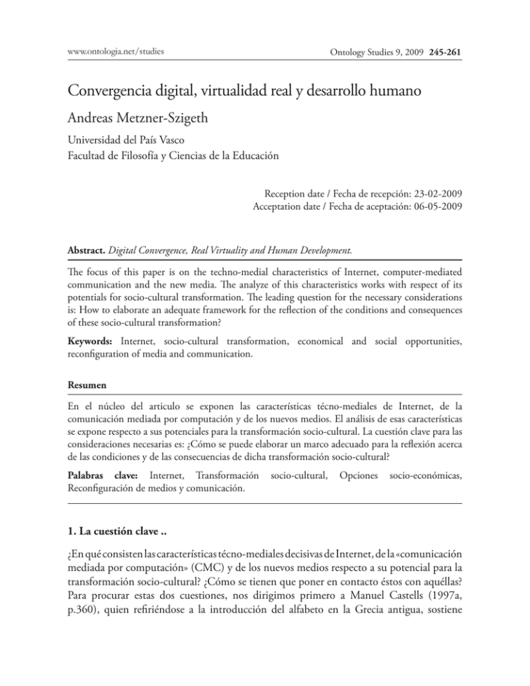 Convergencia Digital Virtualidad Real Y Desarrollo Humano