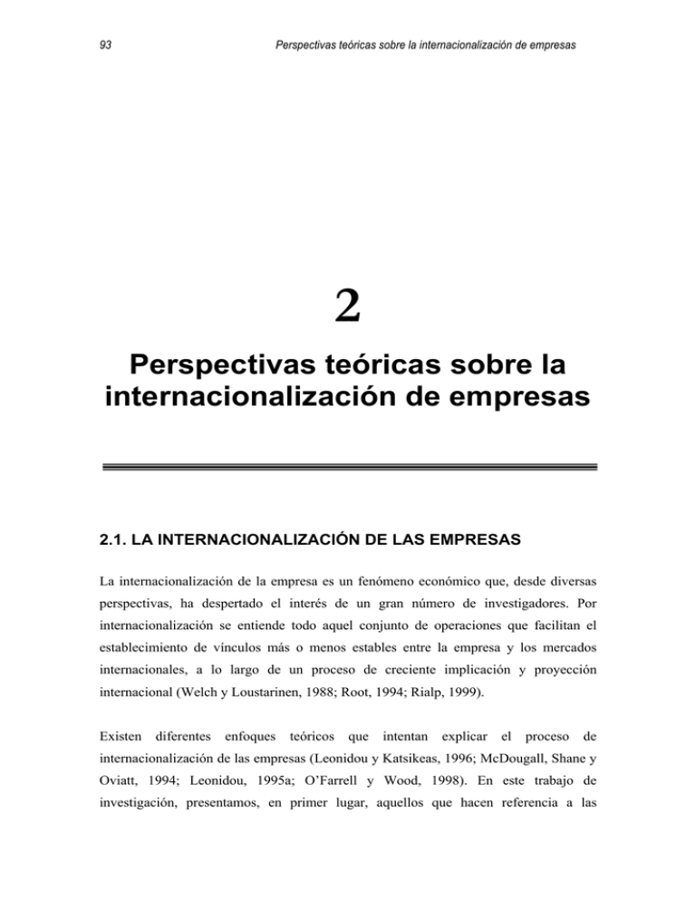 Perspectivas Teóricas Sobre La Internacionalización De