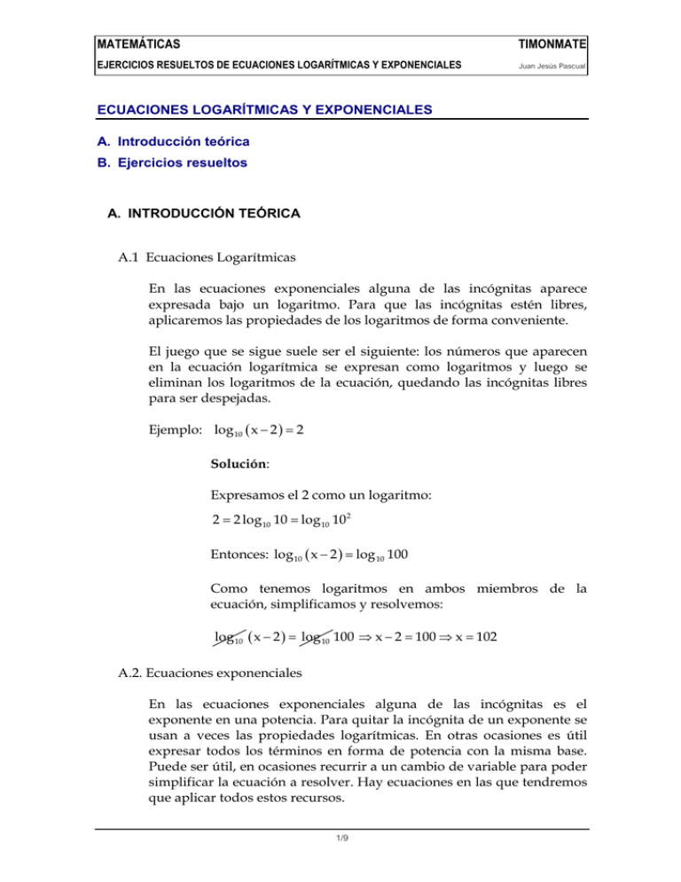 Ecuaciones Logarítmicas Y Exponenciales Resueltas