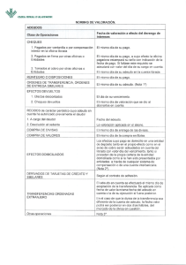 Normas de valoración con las fechas de valor aplicables a las