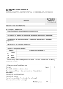 Subvenciones Acción Social 2016: memoria Explicativa del Proyecto