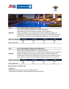 Z003 PLAN MEGAPOLIS TODO INCLUIDO INCLUYE: Ticket aéreo