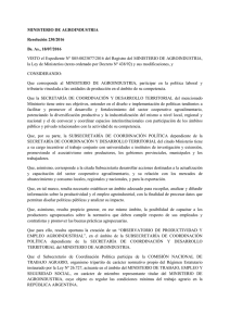 MINISTERIO DE AGROINDUSTRIA Resolución 230/2016 Bs. As
