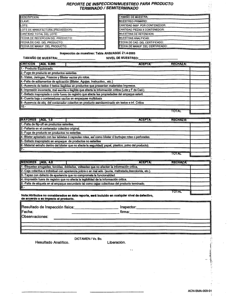 Reporte De Inspección/muestreo Para Producto Terminado