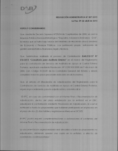 Page 1 RESOLUCIÓN ADMINISTRATIVA Nº 007/2015 La Pciz, 09