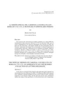 La misión oficial del cardenal Luis Belluga en Roma en 1722