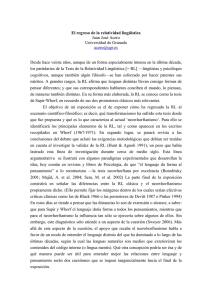 El regreso de la relatividad lingüística Juan José Acero Universidad