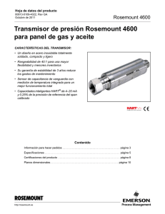 Transmisor de presión Rosemount 4600 para panel de gas y aceite
