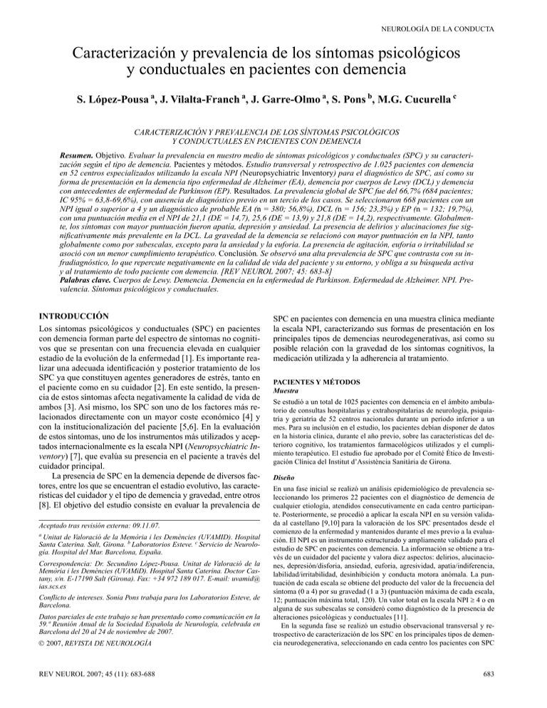 Caracterización Y Prevalencia De Los Síntomas Psicológicos Y