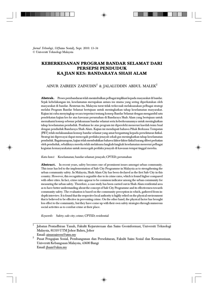Keberkesanan Program Bandar Selamat Dari Persepsi Penduduk