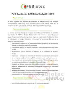 Perfil Coordinador de FEBiotec Divulga 2014/ 2015