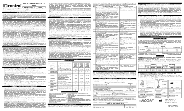 Juego De Examen De HBcAb En EIA Inserto