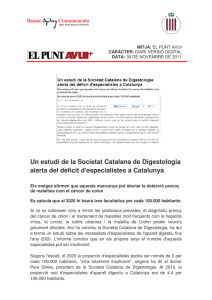 Un estudi de la Societat Catalana de Digestologia alerta del dèficit d