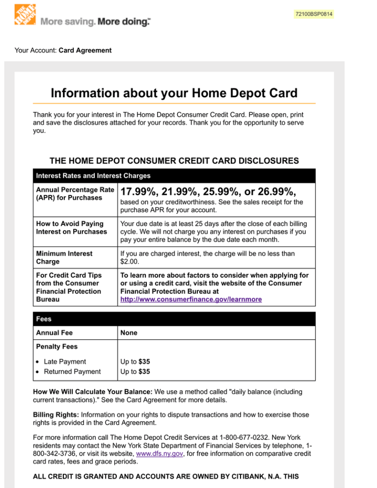 the home depot consumer credit card disclosures