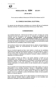 Resolución 0284 de 2011 - Consejo Nacional Electoral