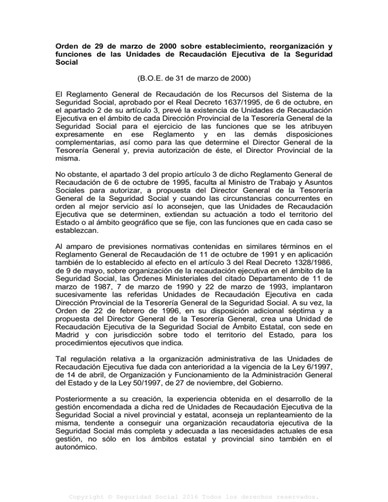 Orden de 29 de marzo de 2000 sobre