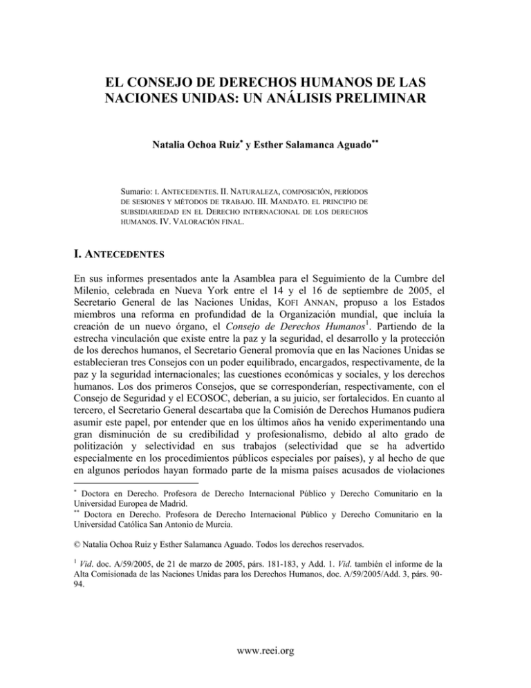 El Consejo De Derechos Humanos De Las Naciones Unidas