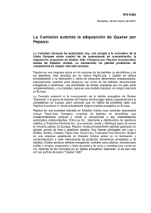 La Comisión autoriza la adquisición de Quaker por Pepsico
