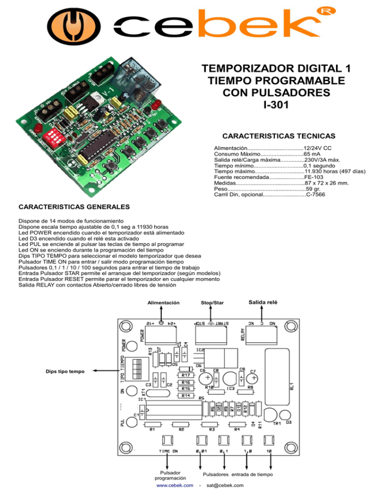 Temporizador Digital 1 Tiempo Programable Con Pulsadores