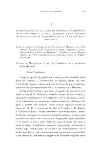 Incorporación de la Junta de Historia y Numismática de Buenos