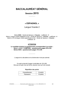 Sujet officiel complet du bac S-ES-L Espagnol LV2 2015