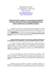 COMUNICADO: Condena a la aseguradora del SERVEI CATALÀ de