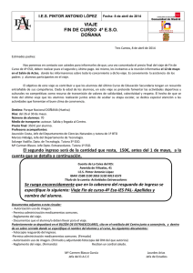 VIAJE FIN DE CURSO 4&ordf; E.S.O. DO&Ntilde;ANA El segundo ingreso ser&aacute;