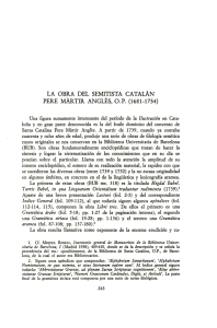 La Obra del semitista catalán Pere Màrtir Anglès, O. P. (1681