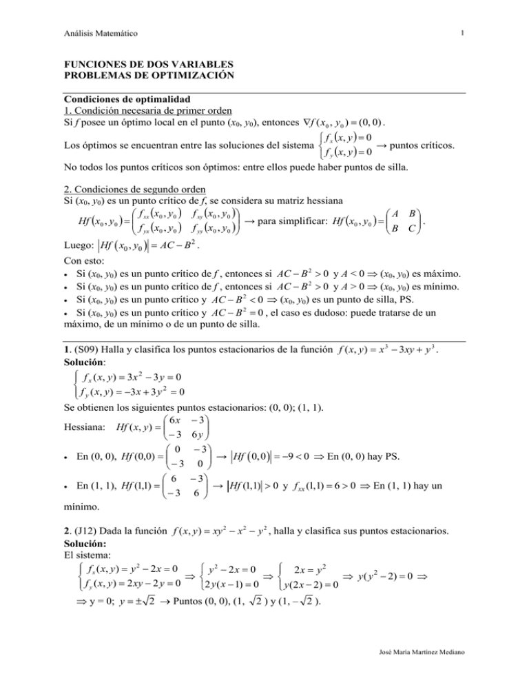 Funciones De Dos Variables: Problemas De Optimización