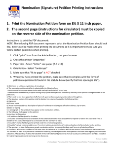 Petition Printing Instructions 1. Print the Nomination Petition form on