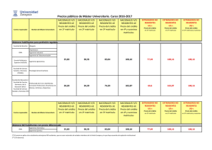 Precios públicos de Máster Universitario. Curso 2016-2017