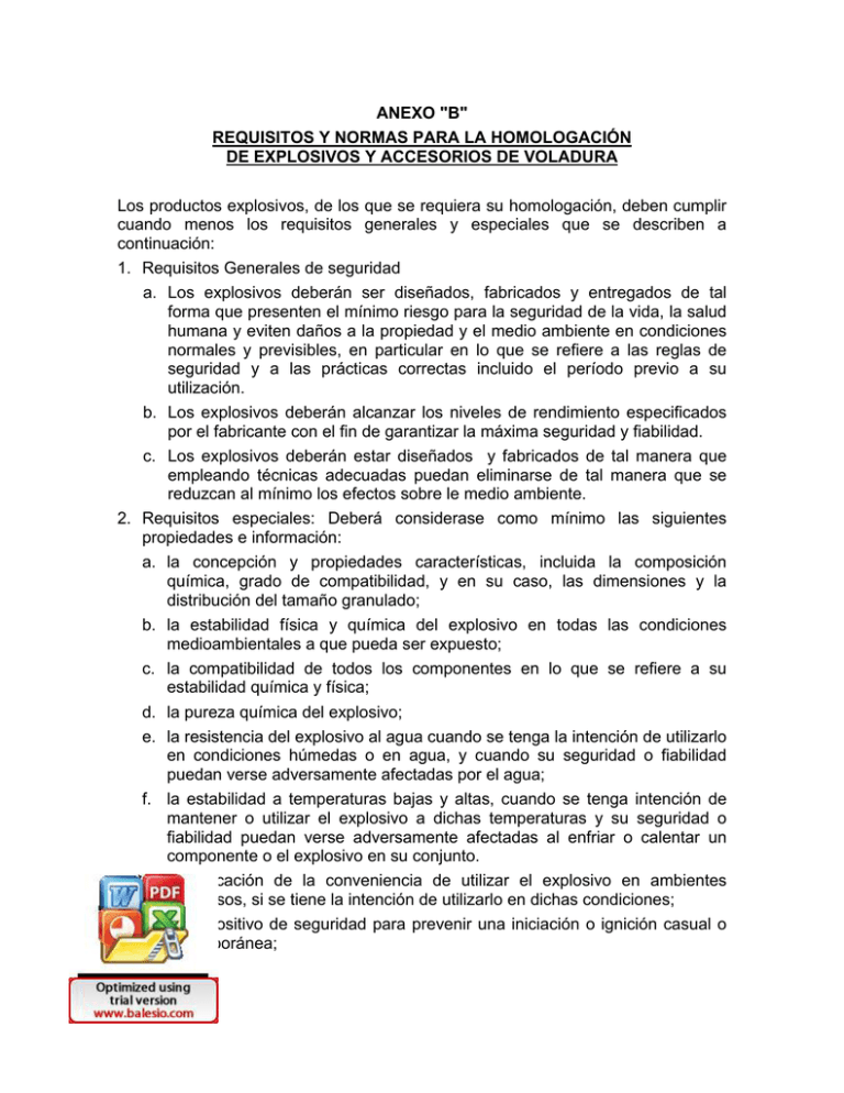 ANEXO "B" REQUISITOS Y NORMAS PARA LA HOMOLOGACIÓN