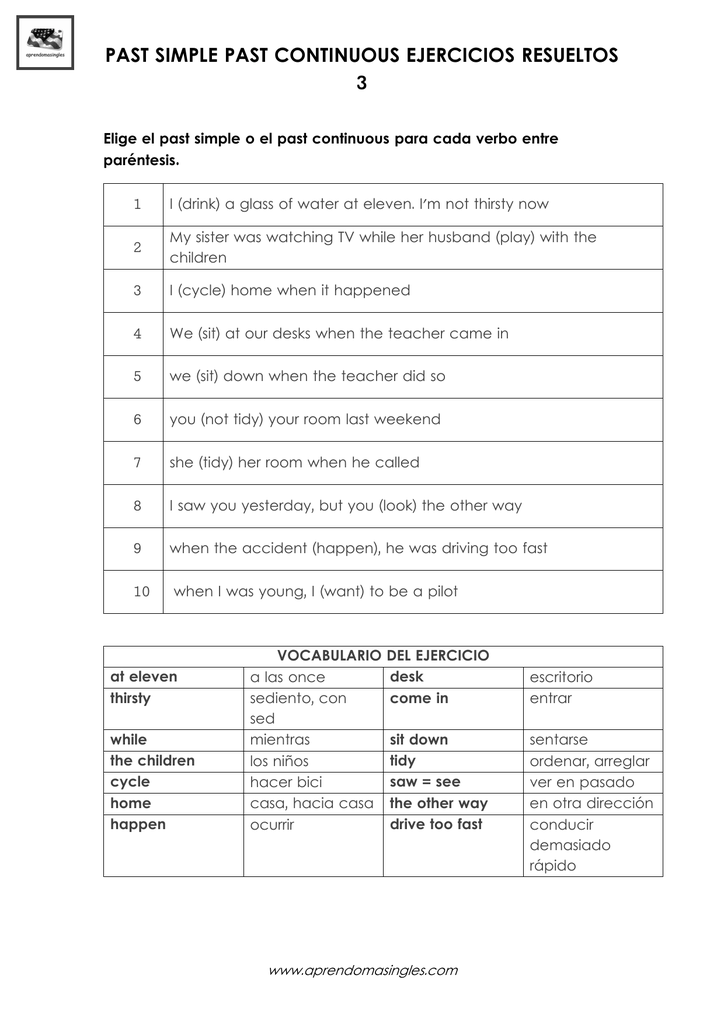 Past Simple Past Continuous Ejercicios Resueltos 3