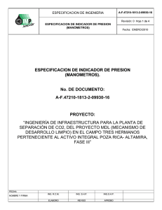 ESPECIFICACION DE INDICADOR DE PRESION (MANOMETROS