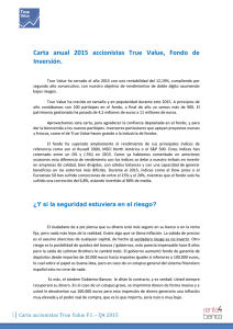 Carta anual 2015 accionistas True Value, Fondo de Inversión.