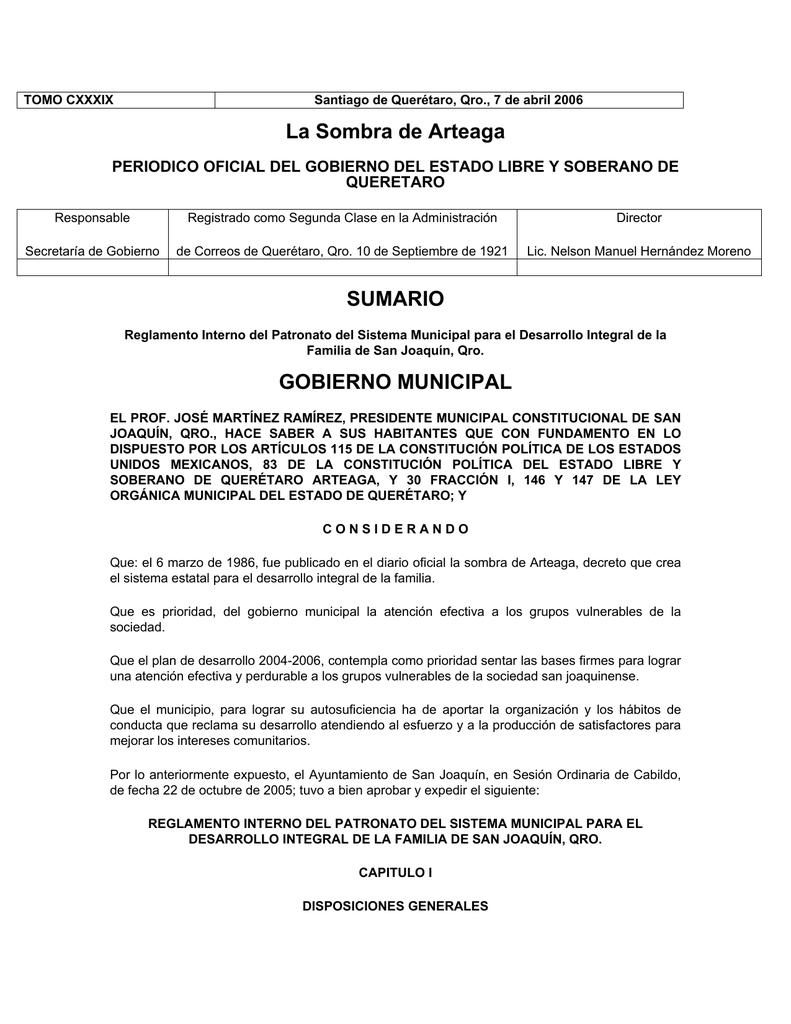 La Sombra de Arteaga SUMARIO GOBIERNO MUNICIPAL