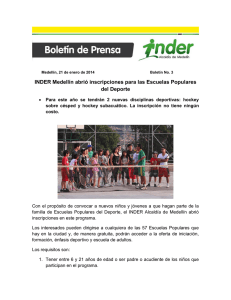 INDER Medellín abrió inscripciones para las Escuelas Populares