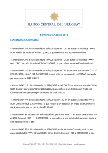 Sentencias Agosto 2012 - Banco Central del Uruguay