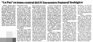 “La Paz” es tema central del IV Encuentro Pastoral Rológico