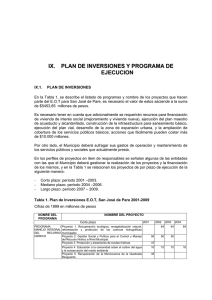 IX. PLAN DE INVERSIONES Y PROGRAMA DE EJECUCIÓN