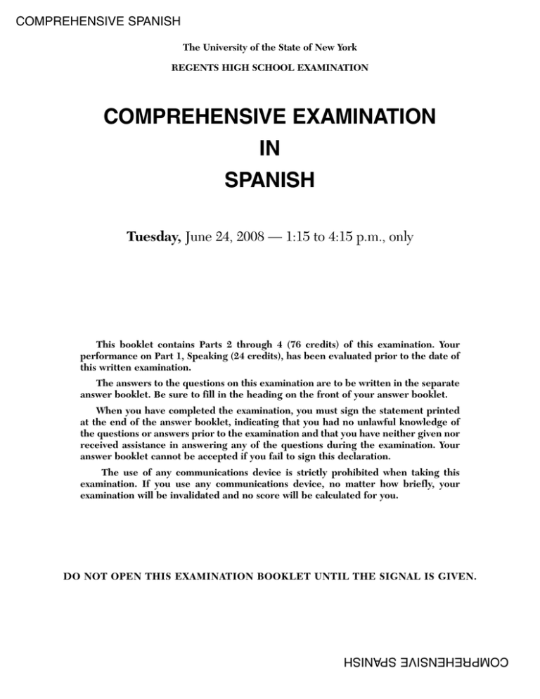 COMPREHENSIVE EXAMINATION IN SPANISH