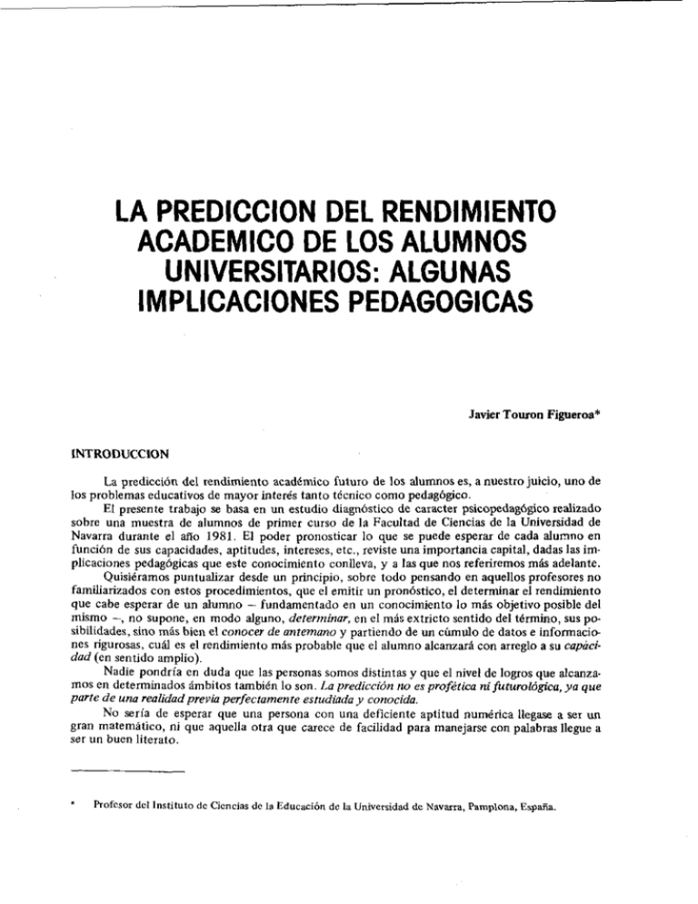 La Prediccion Del Rendimiento Academico De Los Alumnos