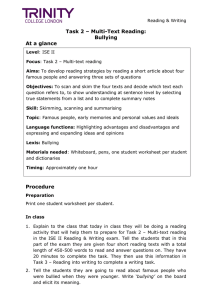 Task 2 – Multi-Text Reading: Bullying At a glance Procedure